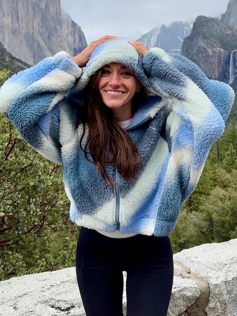 Wild Fable Oversized Cropped Tie Dye Zip Teddy Fleece Hooded Zip Jacket